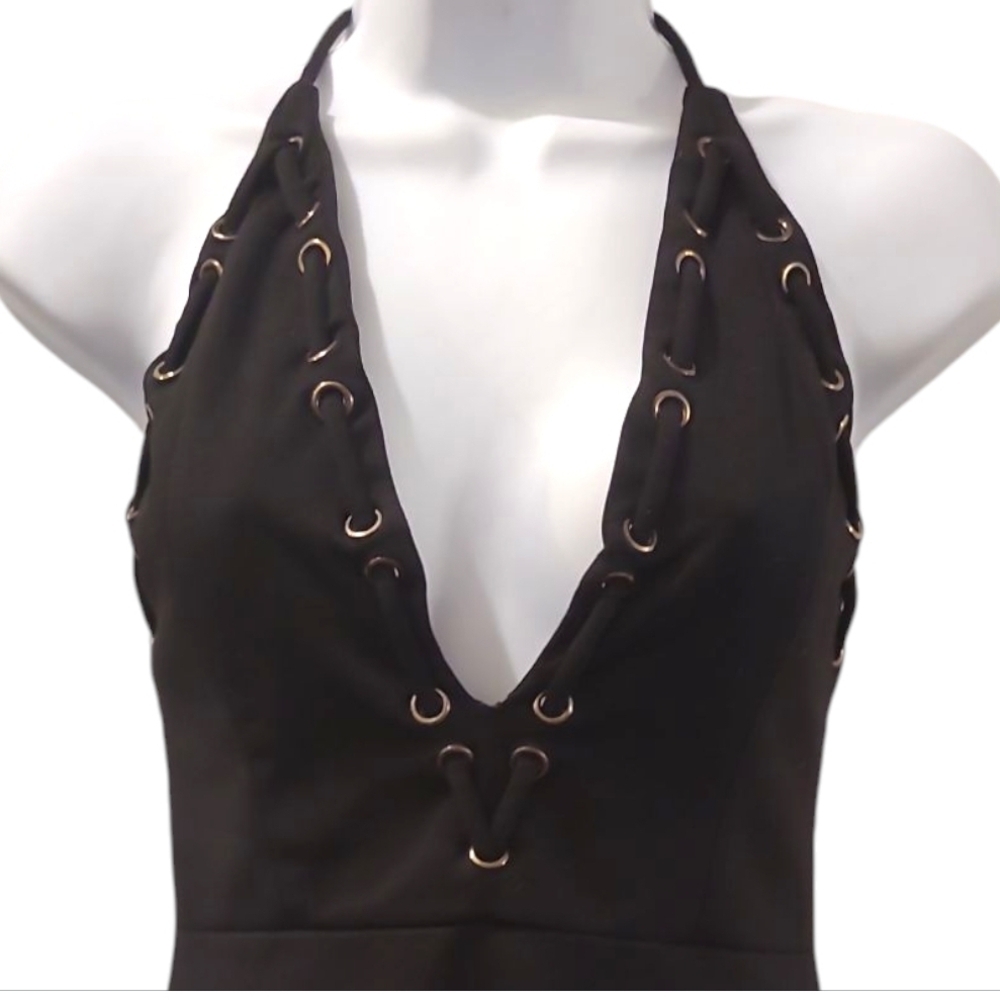 Style Rack Black Halter Dress with Lace Up Eyelet Detail Size Medium EUC - Picture 2 of 4